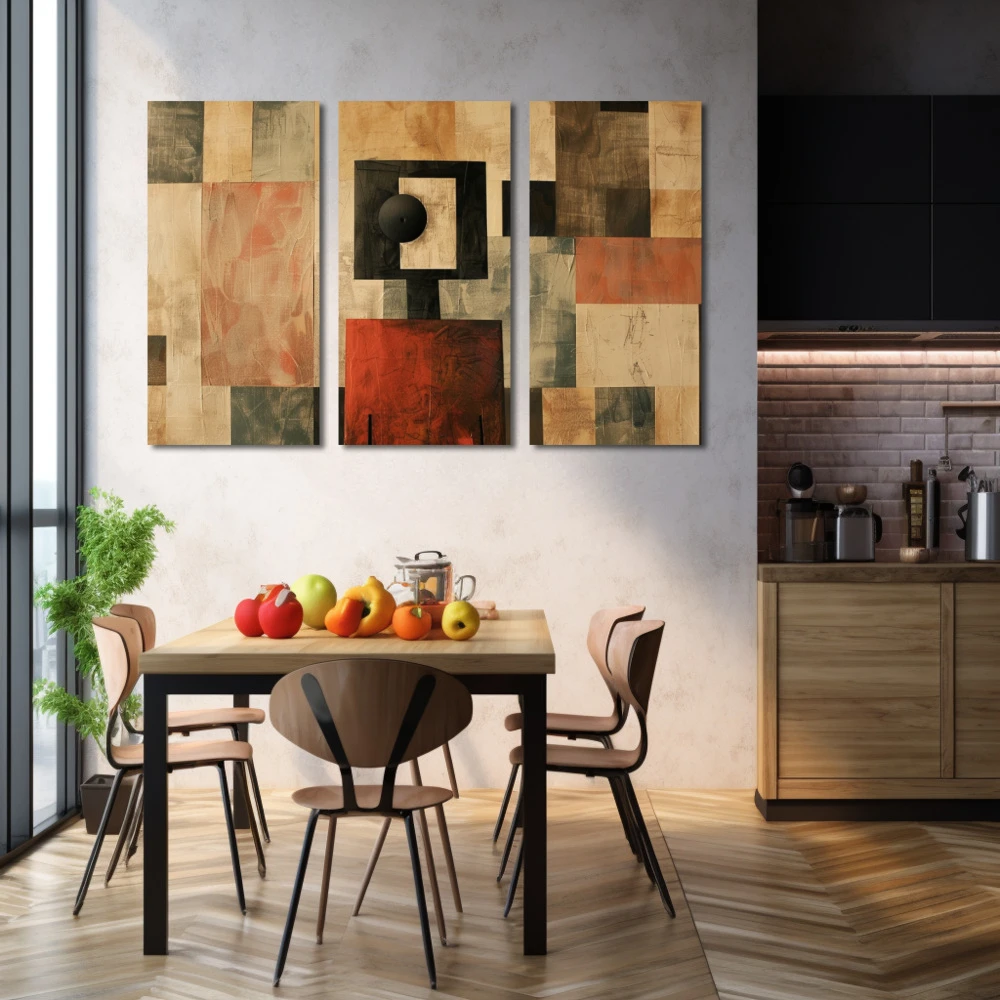 Wall Art titled: Mirages of a Squared Mind in a Horizontal format with: Brown, and Beige Colors; Decoration the Kitchen wall