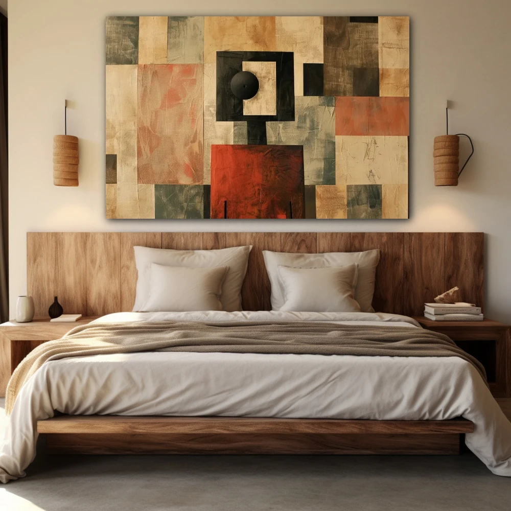 Wall Art titled: Mirages of a Squared Mind in a Horizontal format with: Brown, and Beige Colors; Decoration the Bedroom wall