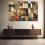 Wall Art titled: Harmony of Square Roots in a Horizontal format with: Brown, and Red Colors; Decoration the Sideboard wall