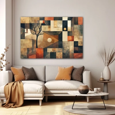 Wall Art titled: Harmony of Square Roots in a Horizontal format with: Brown, and Red Colors; Decoration the White Wall wall