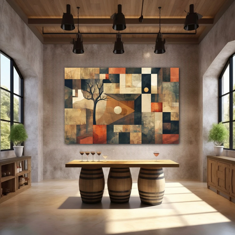 Wall Art titled: Harmony of Square Roots in a Horizontal format with: Brown, and Red Colors; Decoration the Winery wall