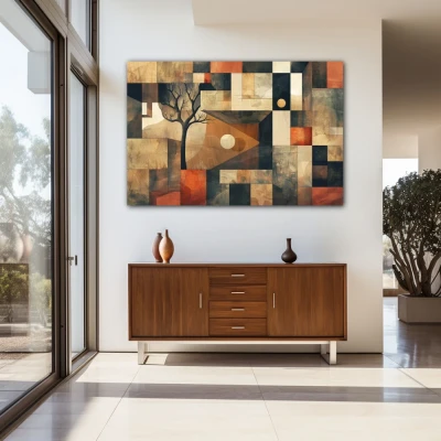Wall Art titled: Harmony of Square Roots in a Horizontal format with: Brown, and Red Colors; Decoration the Entryway wall