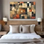 Wall Art titled: Harmony of Square Roots in a Horizontal format with: Brown, and Red Colors; Decoration the Bedroom wall