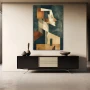Cuadro Silueta Abstracta en formato vertical con colores Gris, Marrón, Beige; Decorando pared de Aparador