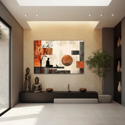 Wall Art titled: Interior Eclipse in a  format with: Grey, Brown, and Red Colors; Decoration the Entryway wall