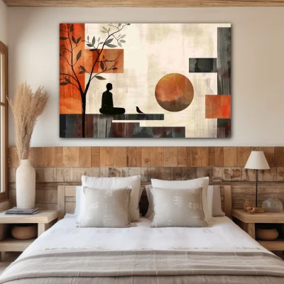 Wall Art titled: Interior Eclipse in a  format with: Grey, Brown, and Red Colors; Decoration the Bedroom wall