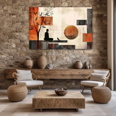 Wall Art titled: Interior Eclipse in a  format with: Grey, Brown, and Red Colors; Decoration the Stone Walls wall