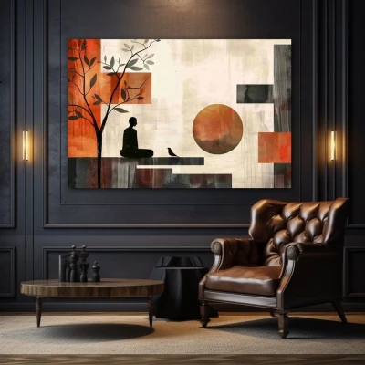 Wall Art titled: Interior Eclipse in a  format with: Grey, Brown, and Red Colors; Decoration the Living Room wall