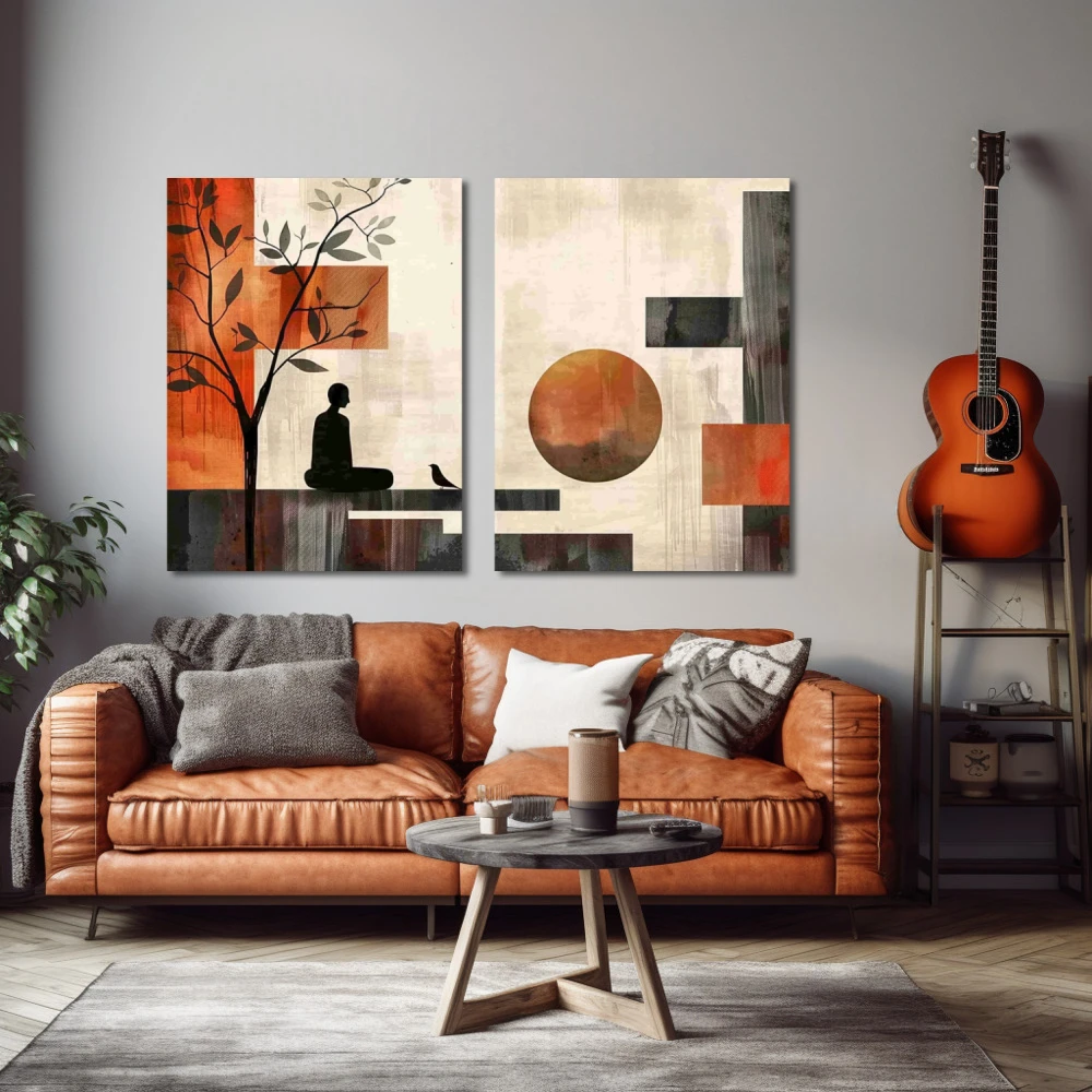 Wall Art titled: Interior Eclipse in a Horizontal format with: Grey, Brown, and Red Colors; Decoration the Living Room wall