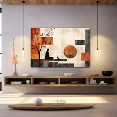 Wall Art titled: Interior Eclipse in a  format with: Grey, Brown, and Red Colors; Decoration the Wellbeing wall