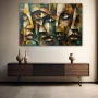 Wall Art titled: Hidden Emotions Mosaic in a Horizontal format with: Yellow, and Brown Colors; Decoration the Sideboard wall