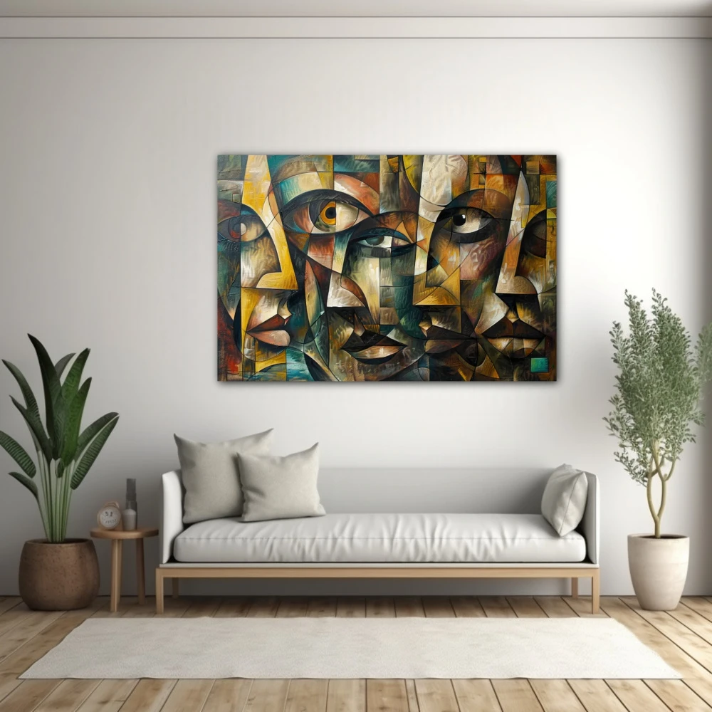Wall Art titled: Hidden Emotions Mosaic in a Horizontal format with: Yellow, and Brown Colors; Decoration the White Wall wall