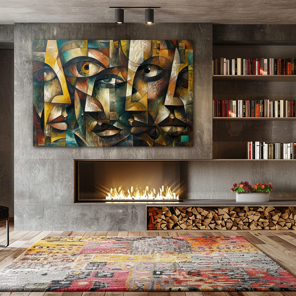 Wall Art titled: Hidden Emotions Mosaic in a Horizontal format with: Yellow, and Brown Colors; Decoration the Fireplace wall