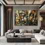 Wall Art titled: Hidden Emotions Mosaic in a Horizontal format with: Yellow, and Brown Colors; Decoration the Living Room wall