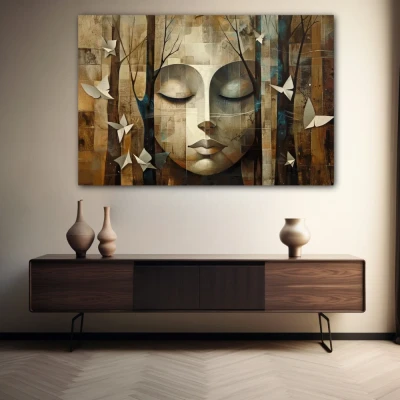 Wall Art titled: Awareness of Nature in a  format with: Grey, and Brown Colors; Decoration the Sideboard wall