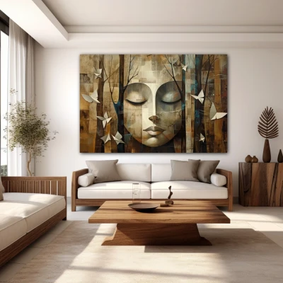 Wall Art titled: Awareness of Nature in a  format with: Grey, and Brown Colors; Decoration the White Wall wall