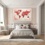 Wall Art titled: The Flat Earth in a Horizontal format with: Red, and Pink Colors; Decoration the Bedroom wall