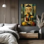 Wall Art titled: Zen Geometry in a Vertical format with: Grey, and Mustard Colors; Decoration the Bedroom wall