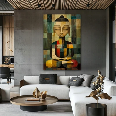 Wall Art titled: Zen Geometry in a  format with: Grey, and Mustard Colors; Decoration the Living Room wall