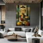 Wall Art titled: Zen Geometry in a Vertical format with: Grey, and Mustard Colors; Decoration the Living Room wall