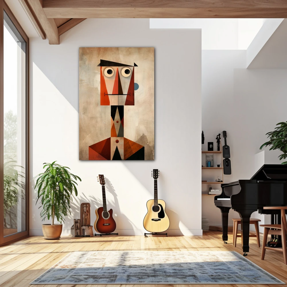 Wall Art titled: Lucas Smile in a Vertical format with: Orange, and Beige Colors; Decoration the Living Room wall