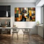 Wall Art titled: Vigil of the Tribal Spirit in a Horizontal format with: Grey, Brown, Green, and Vivid Colors; Decoration the Kitchen wall