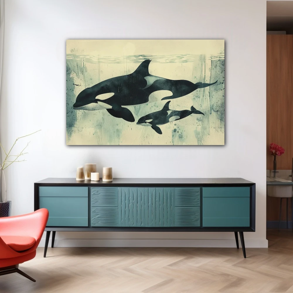 Wall Art titled: Underwater Ballet in a Horizontal format with: and Monochromatic Colors; Decoration the Sideboard wall