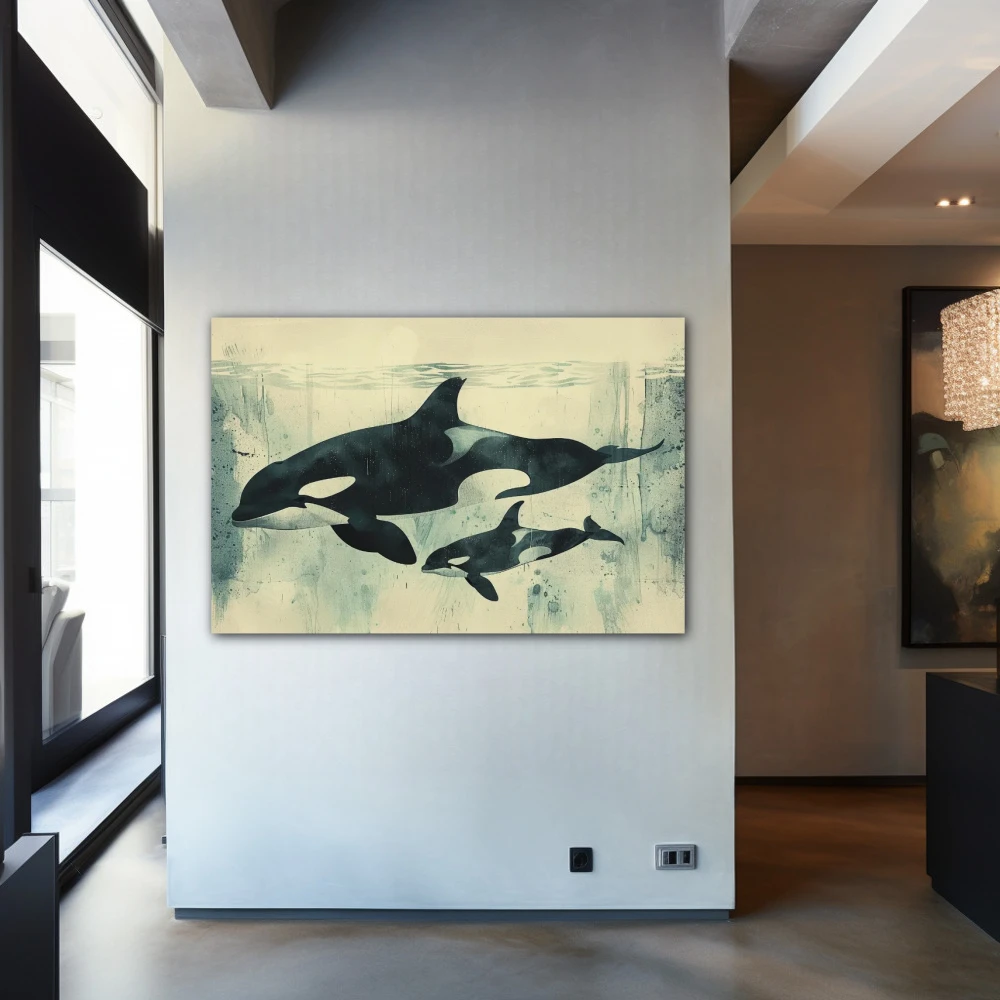 Wall Art titled: Underwater Ballet in a Horizontal format with: and Monochromatic Colors; Decoration the Entryway wall