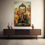 Wall Art titled: Harmony in the Chaos in a Vertical format with: Yellow, and Blue Colors; Decoration the Sideboard wall