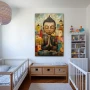 Wall Art titled: Harmony in the Chaos in a Vertical format with: Yellow, and Blue Colors; Decoration the Nursery wall