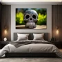 Wall Art titled: Skull with Sgraffito in a Horizontal format with: white, Black, and Green Colors; Decoration the Bedroom wall