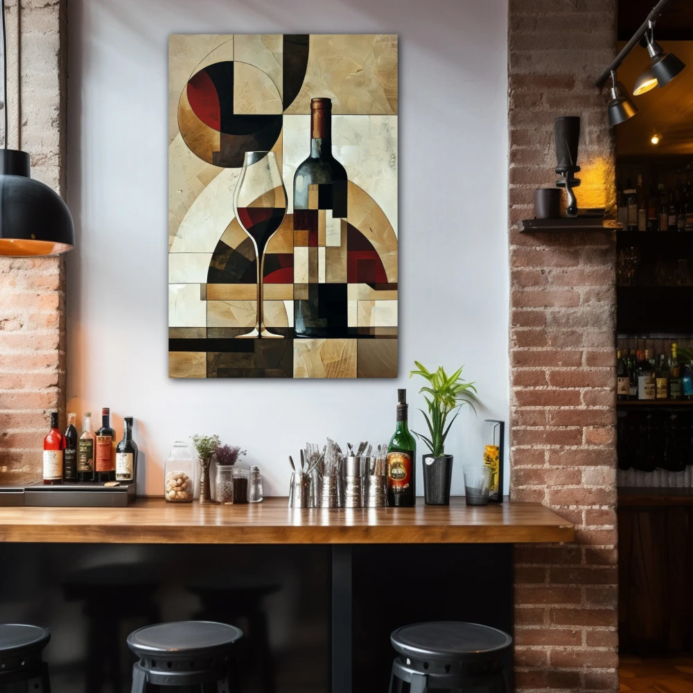 Wall Art titled: Oenophile's Abstract Dream in a Vertical format with: Brown, Red, and Beige Colors; Decoration the Bar wall