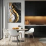 Wall Art titled: Golden Magma in a Vertical format with: Golden, Grey, and Black Colors; Decoration the Kitchen wall