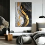 Wall Art titled: Golden Magma in a Vertical format with: Golden, Grey, and Black Colors; Decoration the Bedroom wall