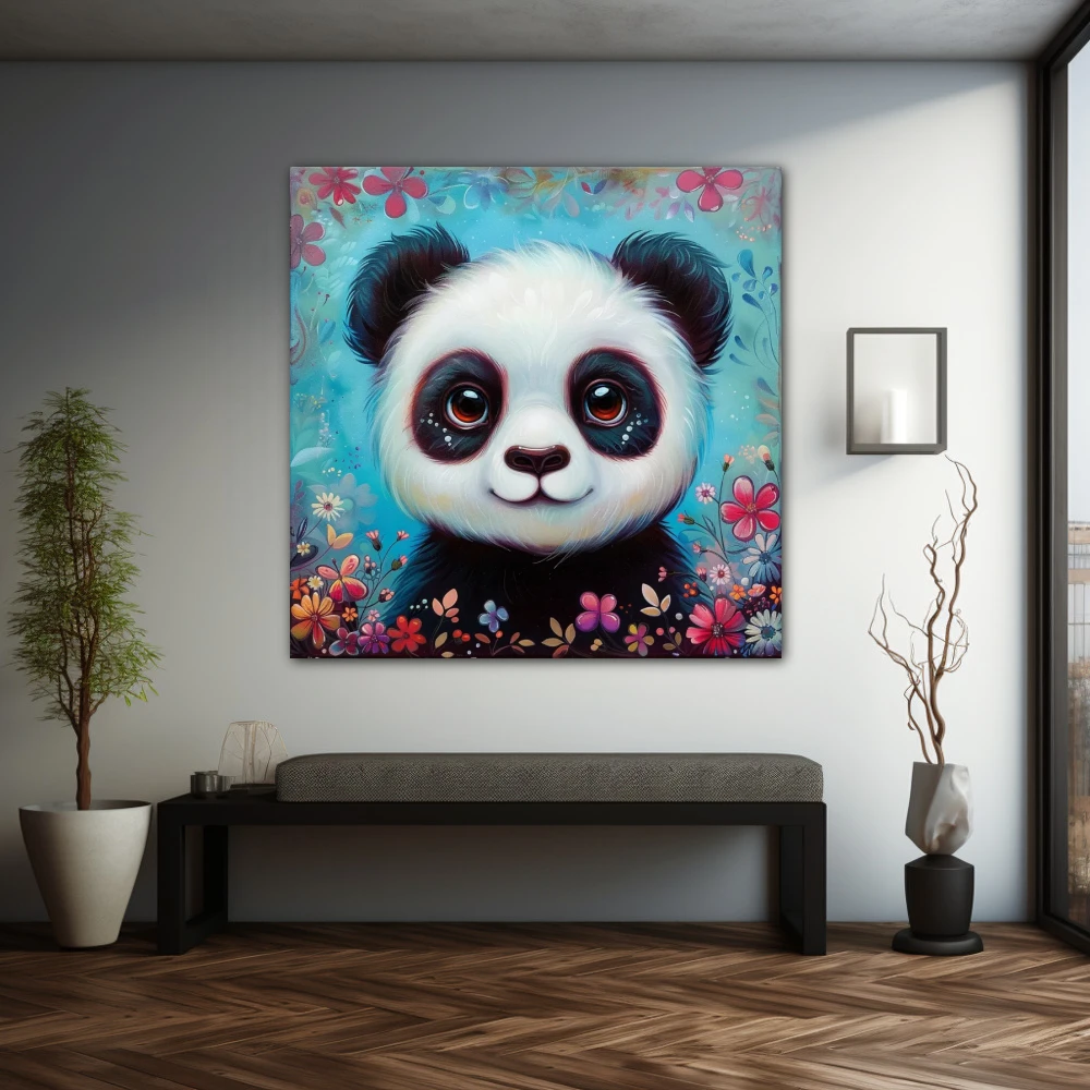 Wall Art titled: Fantasy Nimbus in a Square format with: white, Sky blue, and Black Colors; Decoration the Grey Walls wall