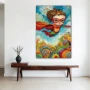 Wall Art titled: Flights of Fantastic Childhood in a Vertical format with: Blue, Red, and Green Colors; Decoration the White Wall wall