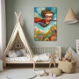 Wall Art titled: Flights of Fantastic Childhood in a Vertical format with: Blue, Red, and Green Colors; Decoration the Baby wall