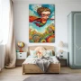 Wall Art titled: Flights of Fantastic Childhood in a Vertical format with: Blue, Red, and Green Colors; Decoration the Nursery wall