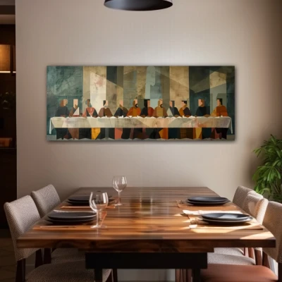 Wall Art titled: Shadows of an Ancestral Dinner in a  format with: and Grey Colors; Decoration the Living Room wall