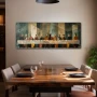 Wall Art titled: Shadows of an Ancestral Dinner in a Elongated format with: and Grey Colors; Decoration the Living Room wall