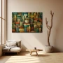 Wall Art titled: Retreat of the Sage in a Horizontal format with: Blue, Brown, and Green Colors; Decoration the Beige Wall wall