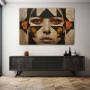 Wall Art titled: Mosaic of Lost Glances in a Horizontal format with: Grey, Brown, and Beige Colors; Decoration the Sideboard wall