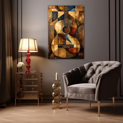 Wall Art titled: Cubist Harmony in a  format with: Golden, and Brown Colors; Decoration the Living Room wall