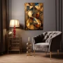 Wall Art titled: Cubist Harmony in a Vertical format with: Golden, and Brown Colors; Decoration the Living Room wall