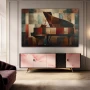 Wall Art titled: Harmony of Hidden Tempos in a Horizontal format with: Brown, and Red Colors; Decoration the Sideboard wall