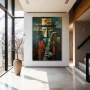 Wall Art titled: Figures of Jazz in a Vertical format with: Blue, Brown, and Red Colors; Decoration the Entryway wall
