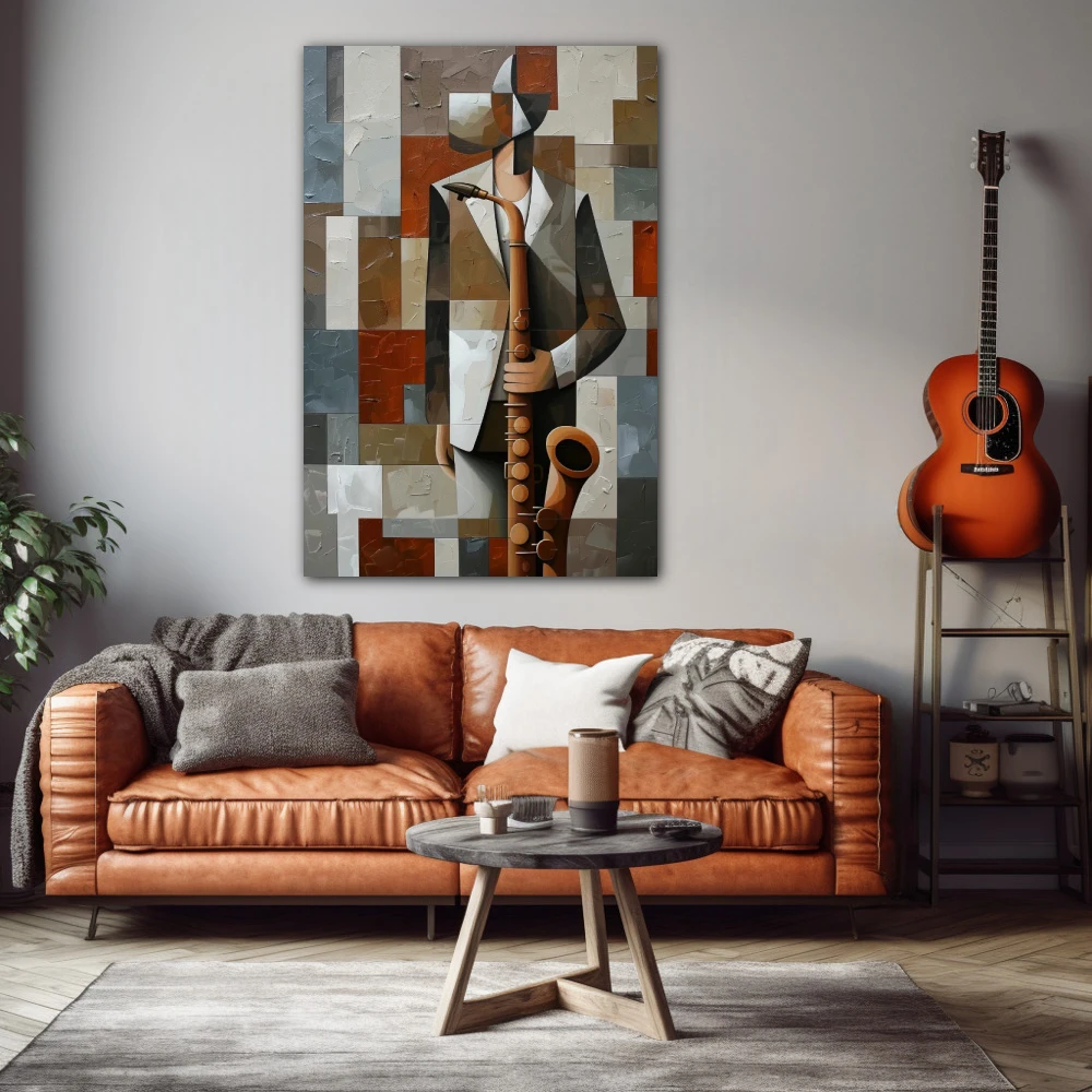 Wall Art titled: Fractured Compass in a Vertical format with: Grey, and Brown Colors; Decoration the Living Room wall