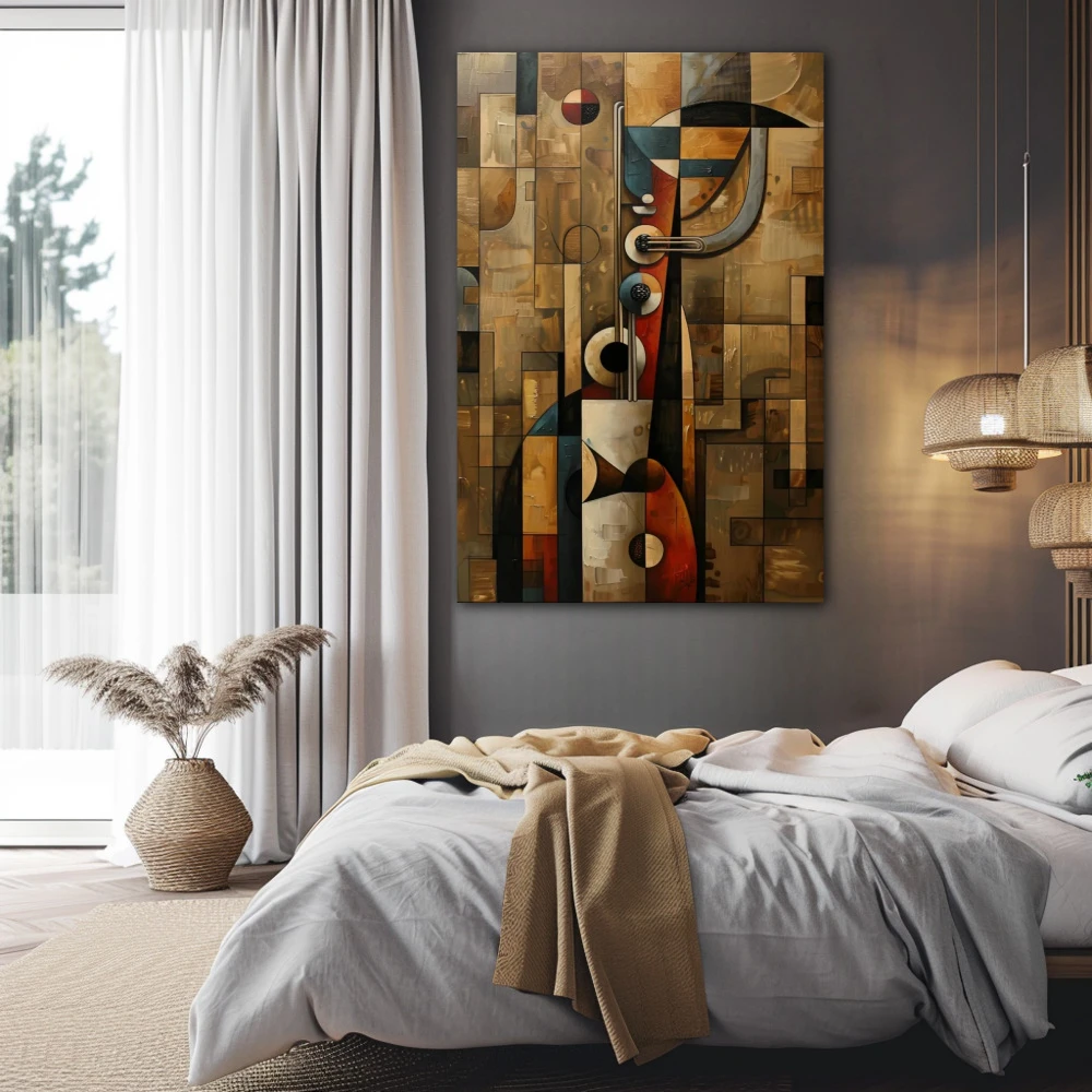 Wall Art titled: Melody of Hidden Shapes in a Vertical format with: and Brown Colors; Decoration the Bedroom wall