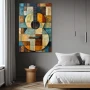 Wall Art titled: Arpeggios of Amber in a Vertical format with: Sky blue, and Brown Colors; Decoration the Bedroom wall