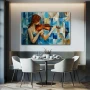 Wall Art titled: Geometric Melody in a Horizontal format with: Blue, and Turquoise Colors; Decoration the Kitchen wall